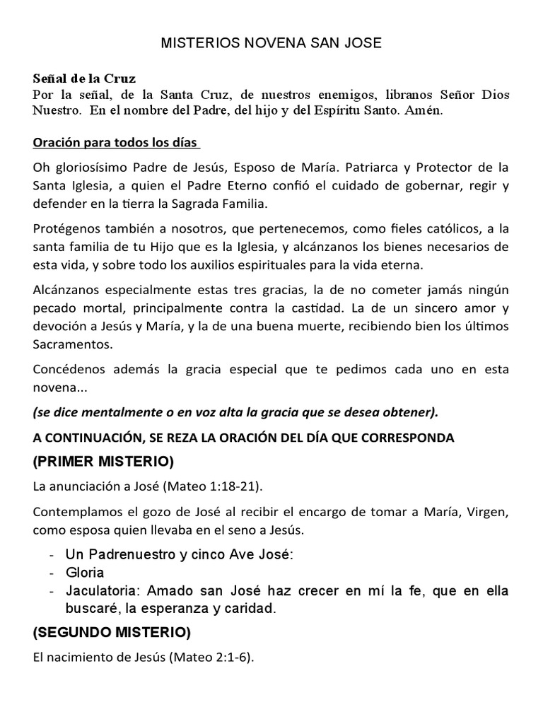 Novena A San Jose | PDF | Oración | María, madre de Jesús