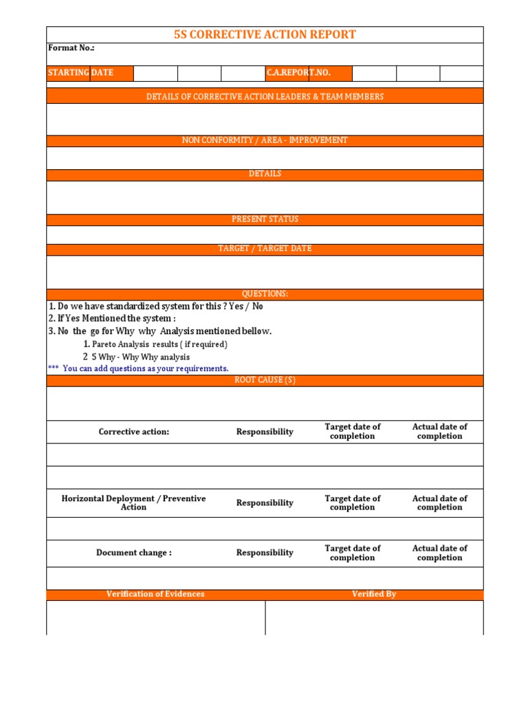5S Corrective Action Report Template | PDF | Business | Computers