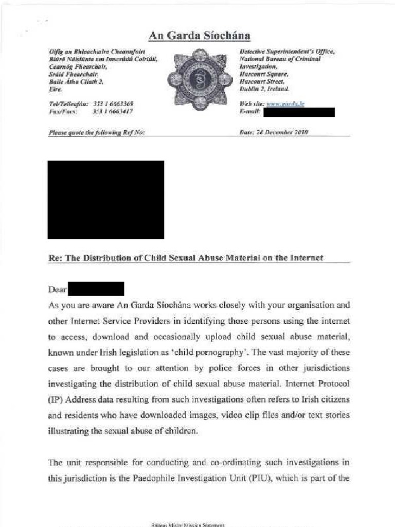 Garda Letter to ISPs Requesting Blocking