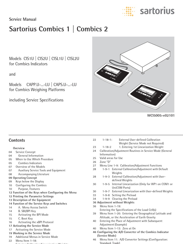 Sartorius Combics 1 - Combics 2: Service Manual | PDF | Weight | Menu ...