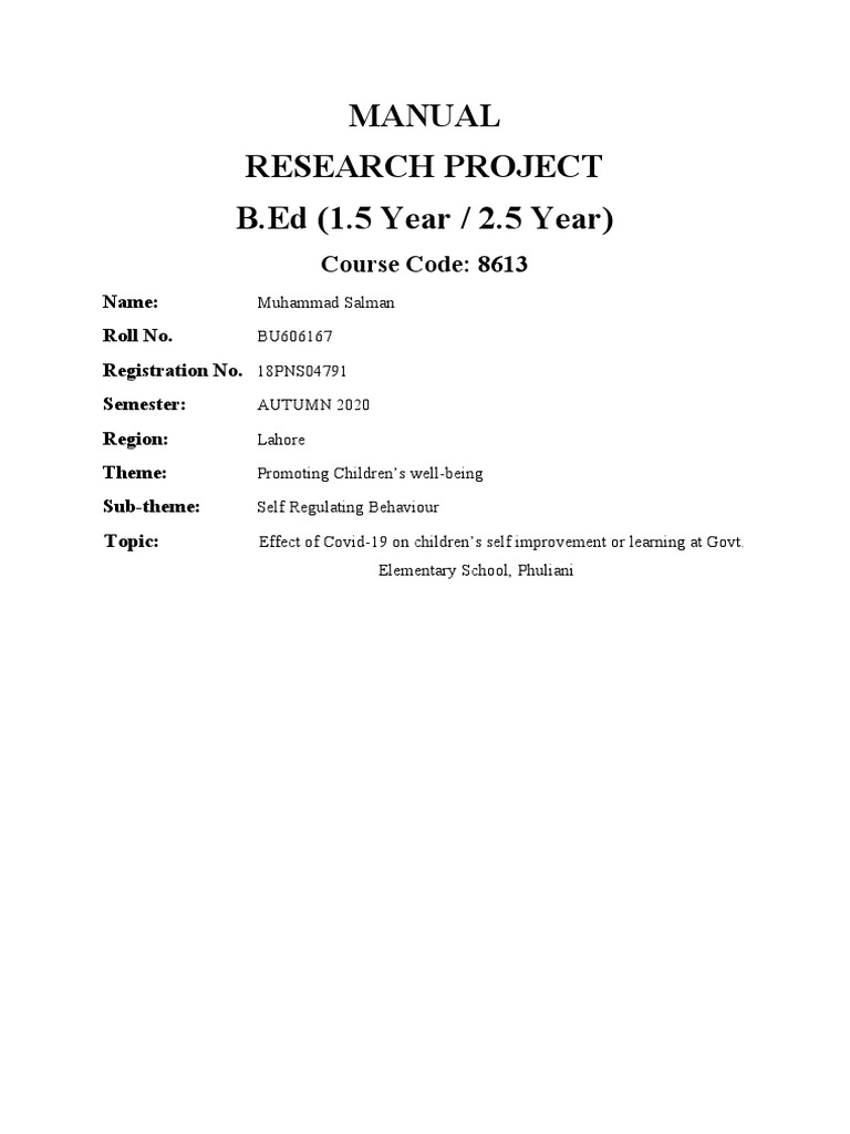 Manual For Research Project 8613 New Solved PDF Teachers Survey