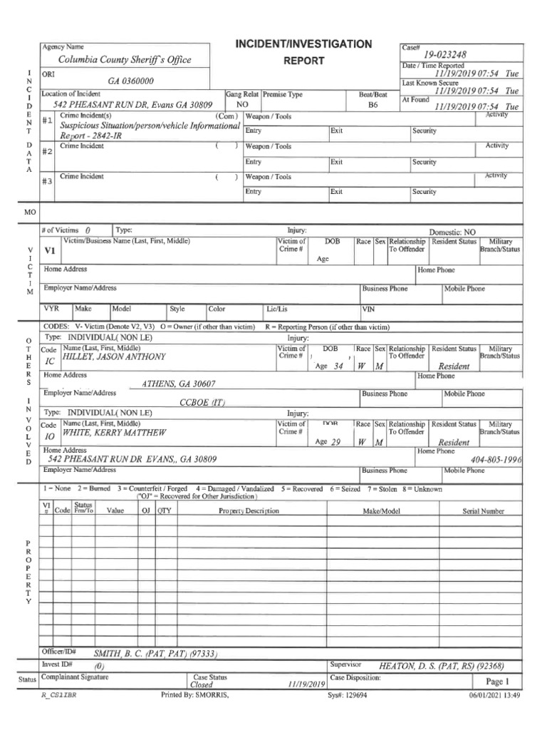 542 Pheasant Run Drive Incident Report PDF