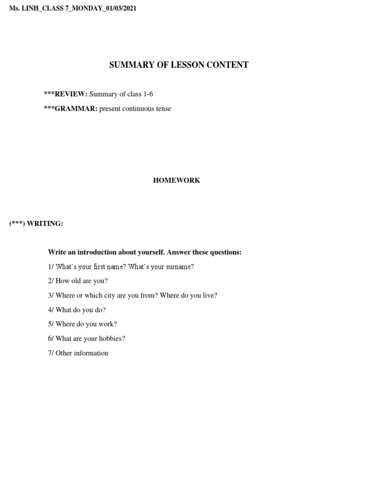 Class 7 English Lesson Summary | PDF