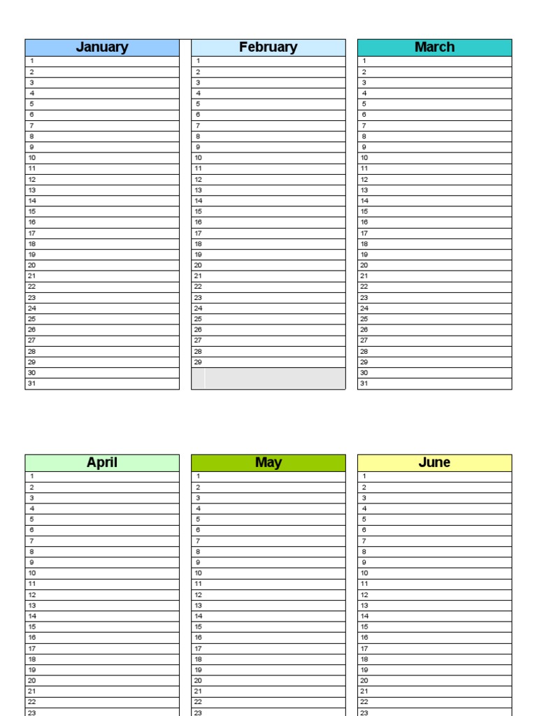 Blank Calendar Landscape 4 Pages | PDF
