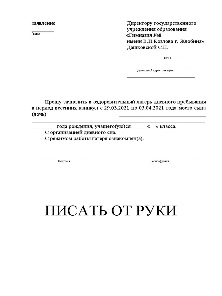 заявление Директору | PDF