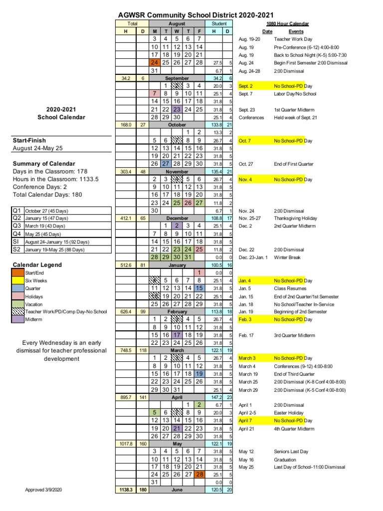 20 AGWSR Calendar 2021 (Revised) PDF Academic Term Schools