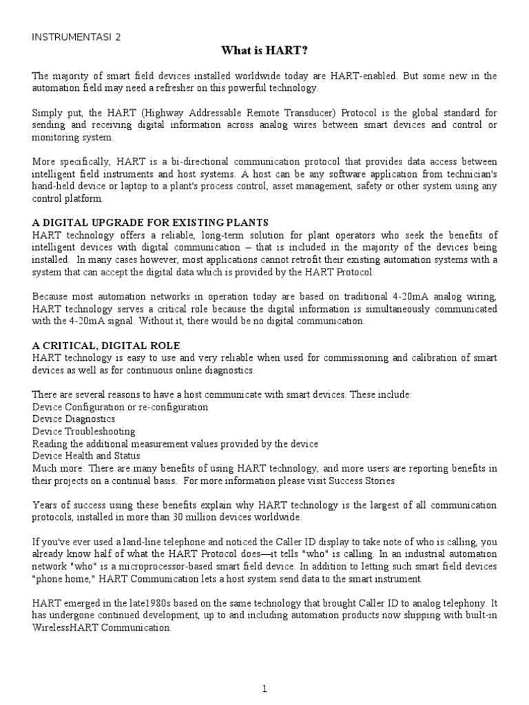 The Benefits of HART Protocol Communication in Smart Instrumentation ...