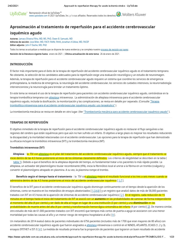 Approach To Reperfusion Therapy For Acute Ischemic Stroke - UpToDate ...