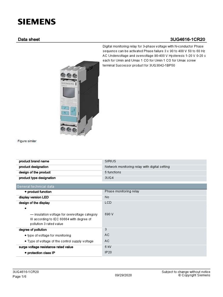 3UG46161CR20 Datasheet en | PDF | Relay | Alternating Current