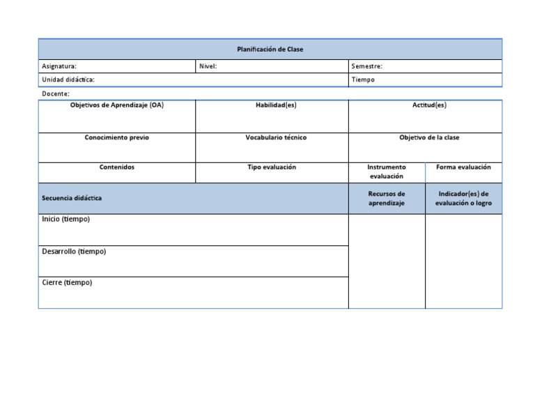 Formato de Plan de Clase en Blanco | PDF