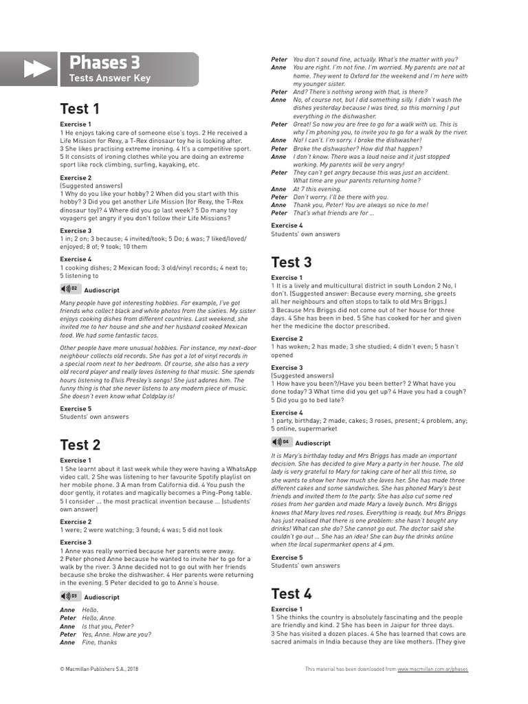 Phases 3 2nd Ed Tests Answer Key - Final | PDF | Zoo