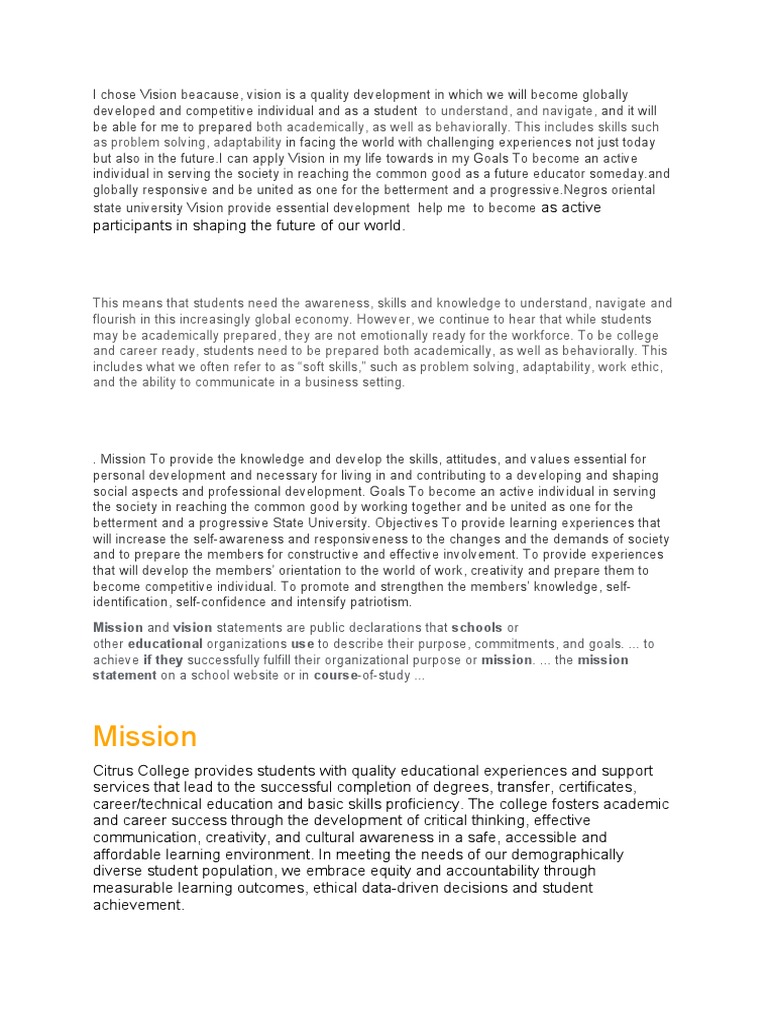 Vision and Mission for Student Development | PDF | Goal | Creativity