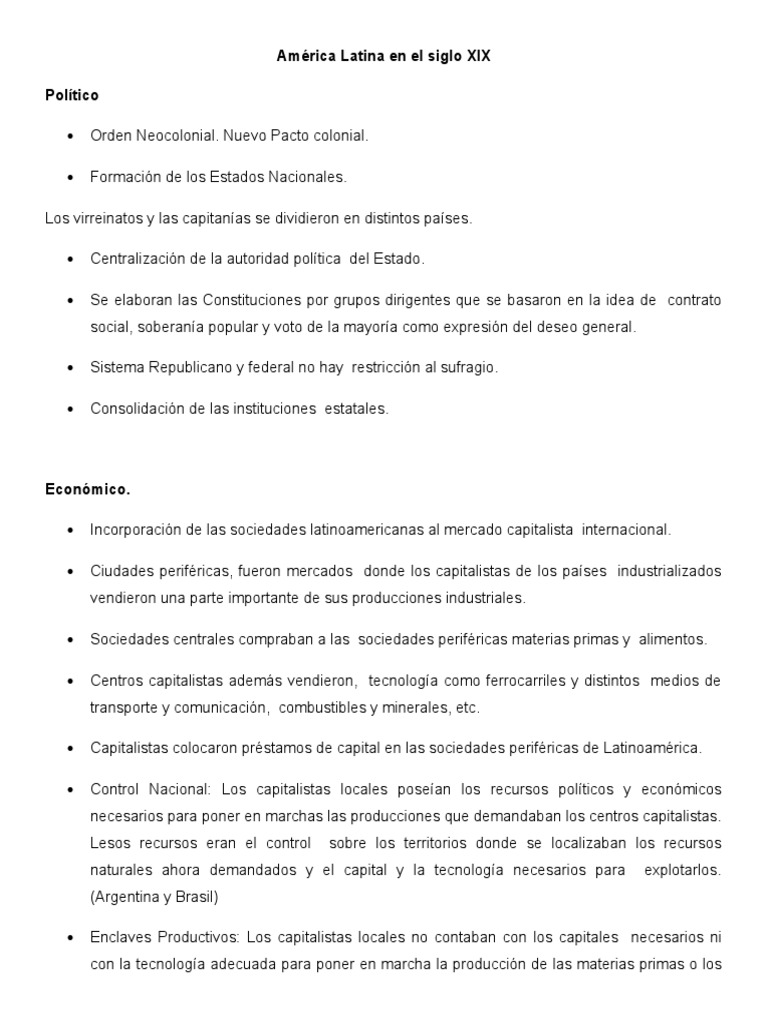 Sociedad Latinoamericana en el Siglo XIX | PDF | Capitalismo | America ...