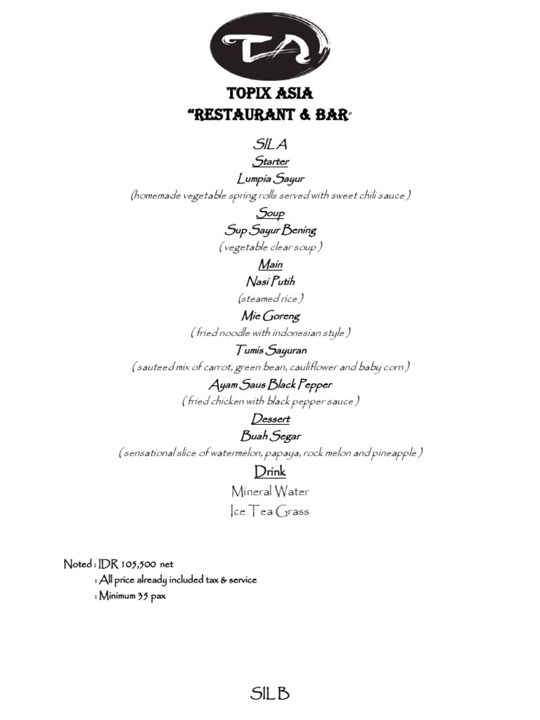 MENU BUFFET SIL 2020.agt | PDF | Indonesian Cuisine | Southeast Asian ...