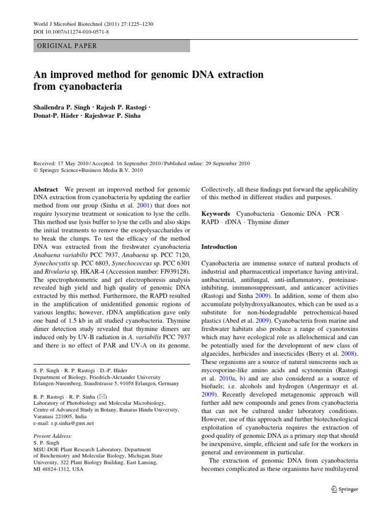 Improved DNA Extraction from Cyanobacteria | PDF | Polymerase Chain ...