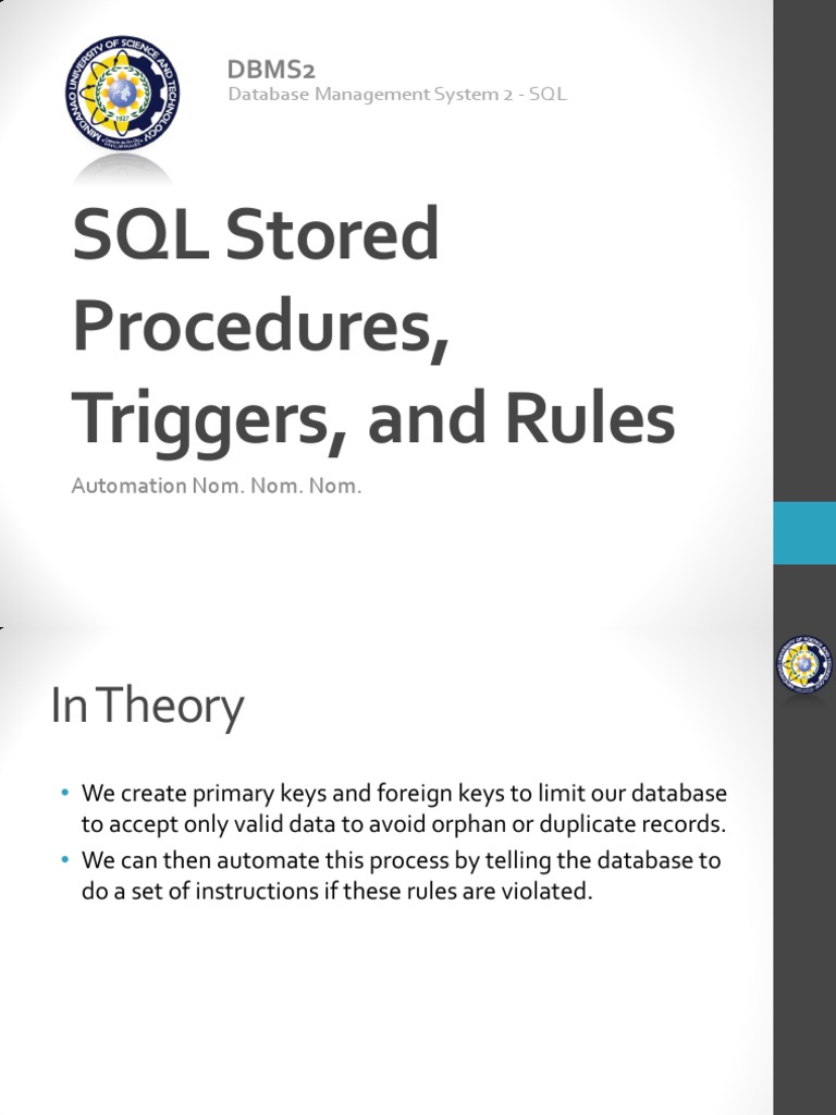 VII. SQL Stored Procedures, Triggers, and Rules | PDF | Data Management ...