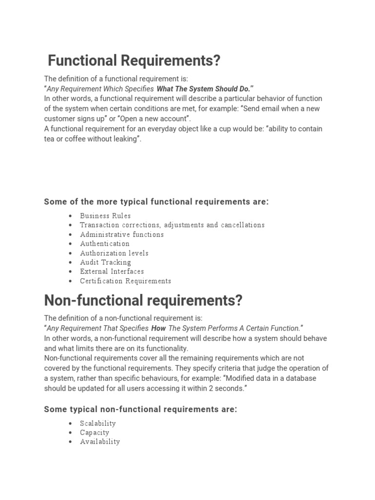Functional Requirements?: Some of The More Typical Functional Requirements  Are | PDF