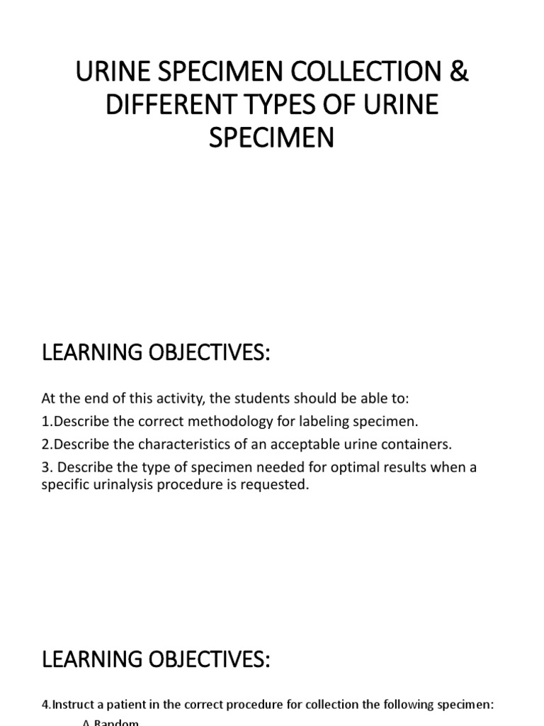Urine Specimen Collection & Different Types of Urine Specimen PDF Urology Medical Specialties