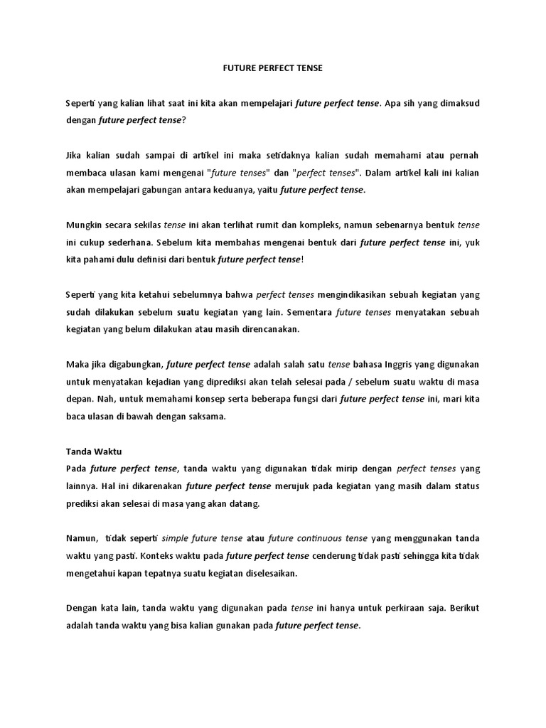 Penggunaan Future Perfect Tense | PDF | Seni & Disiplin Bahasa | Metode ...