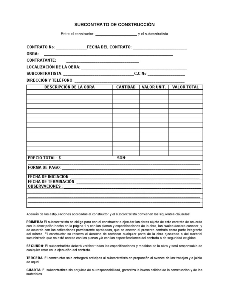 Subcontrato de Construcción | PDF | Gobierno