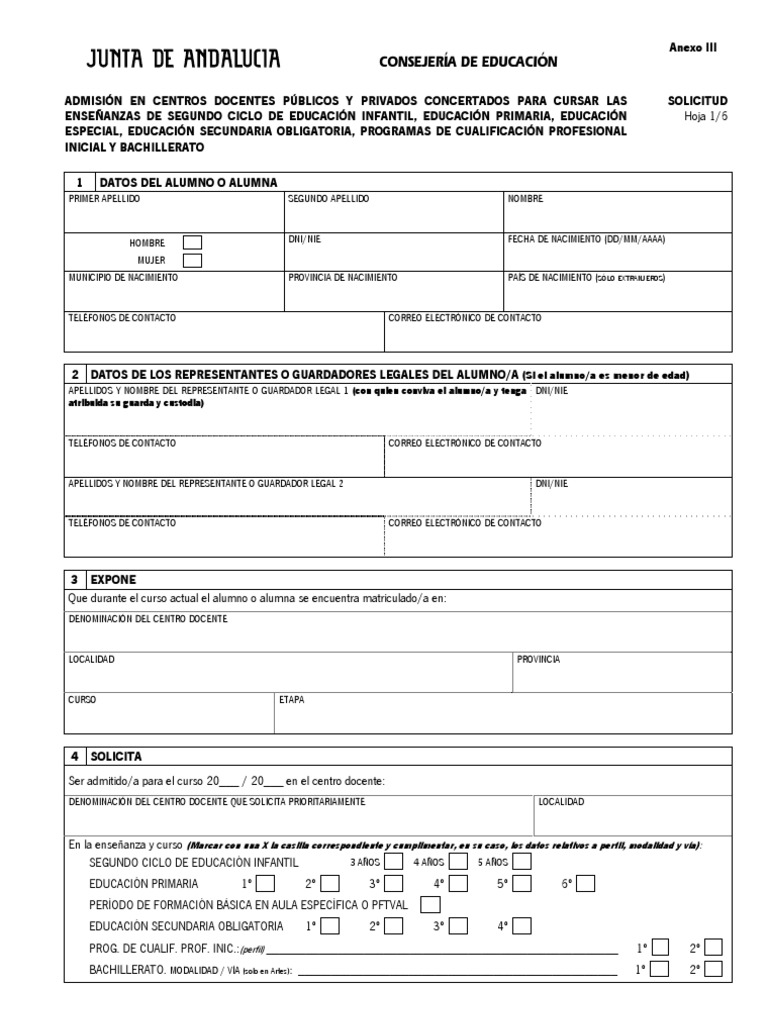 Solicitud Colegio JUNTA DE ANDALUCIA Educación Secundaria Educación primaria