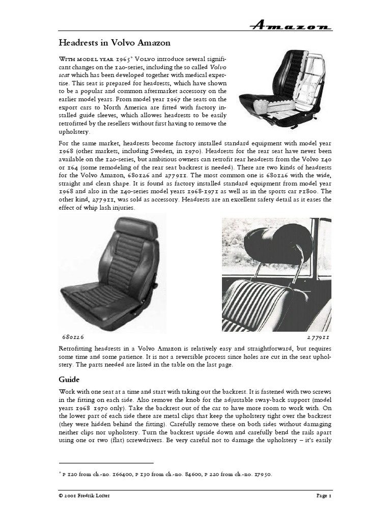 Headrests in Volvo Amazon | PDF | Motor Vehicle | Manufactured Goods