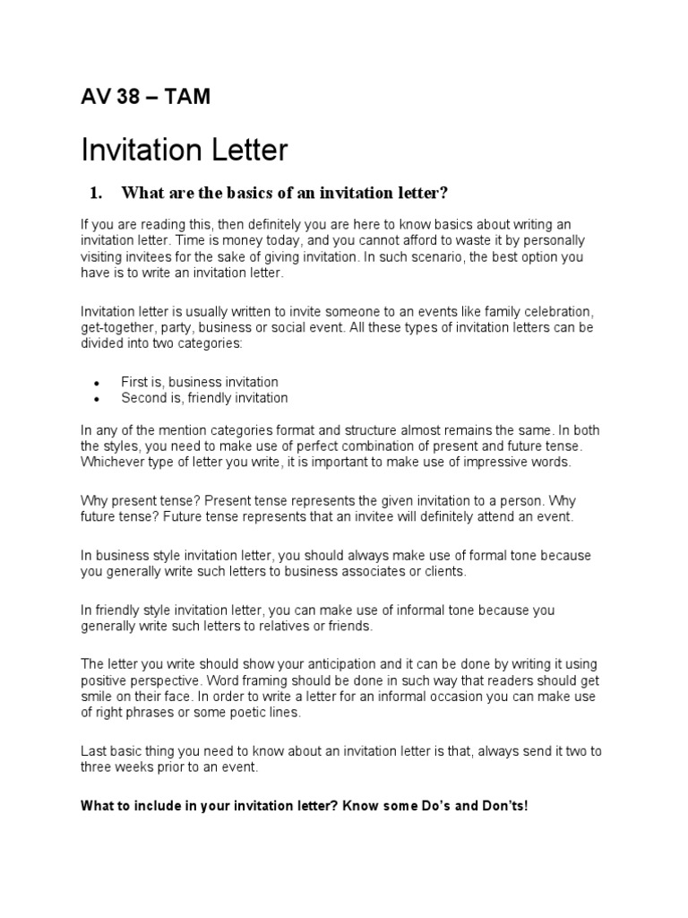 Letter of Invitation PDF Grammatical Tense Plural