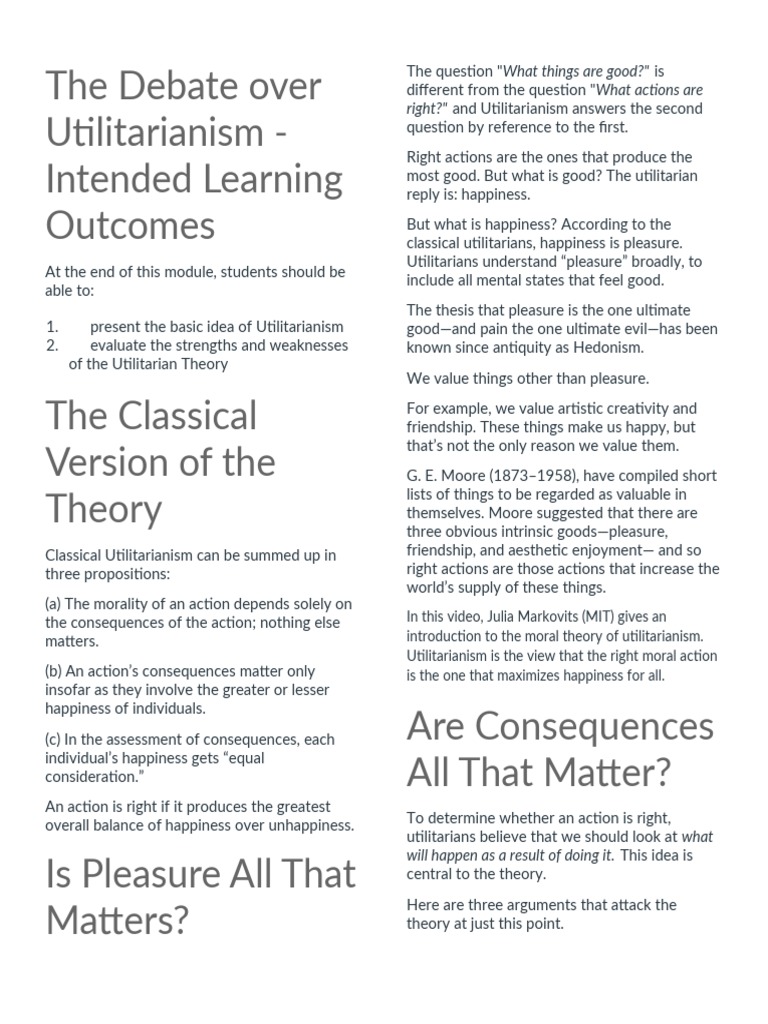 The Debate Over Utilitarianism Pdf Utilitarianism Happiness