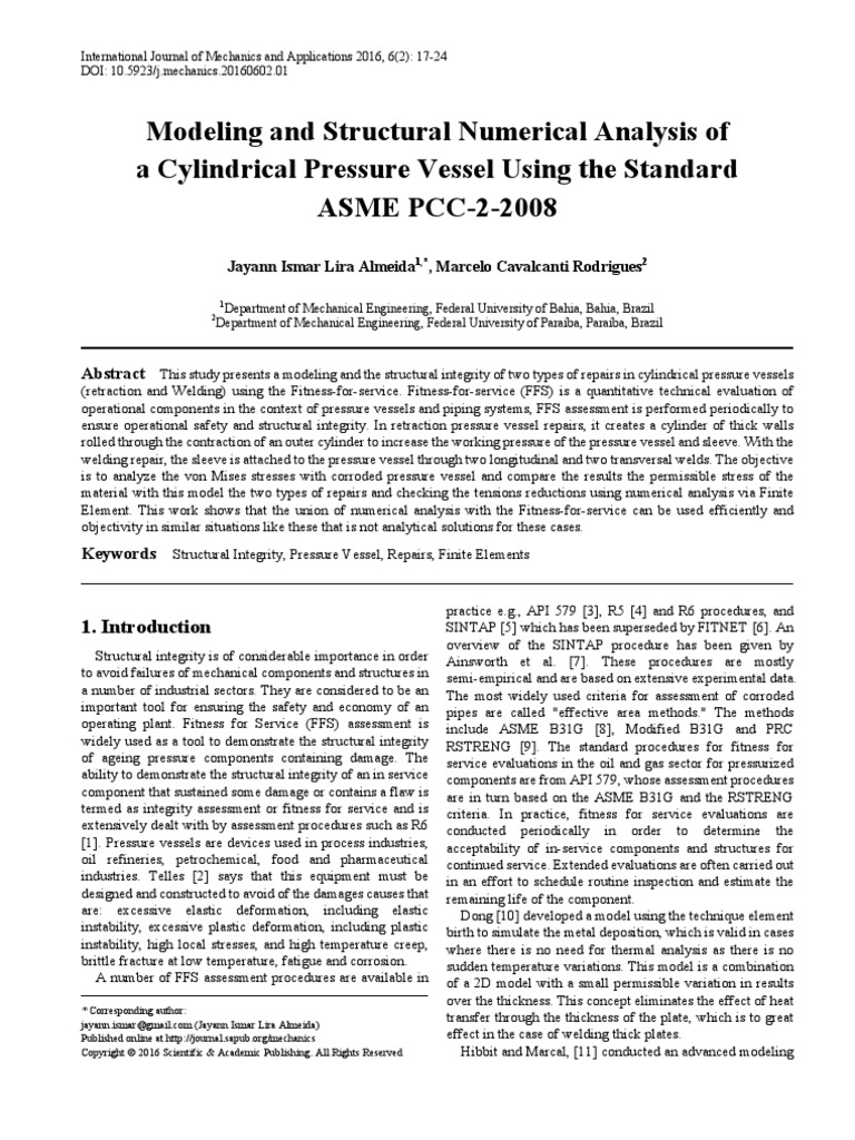 Modeling and Structural Numerical Analysis of A Cylindrical Pressure ...