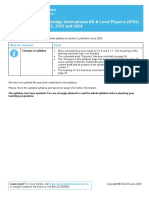 Syllabus Update: Cambridge International AS & Level Physics (9702) For Examination in 2022, 2023 and 2024