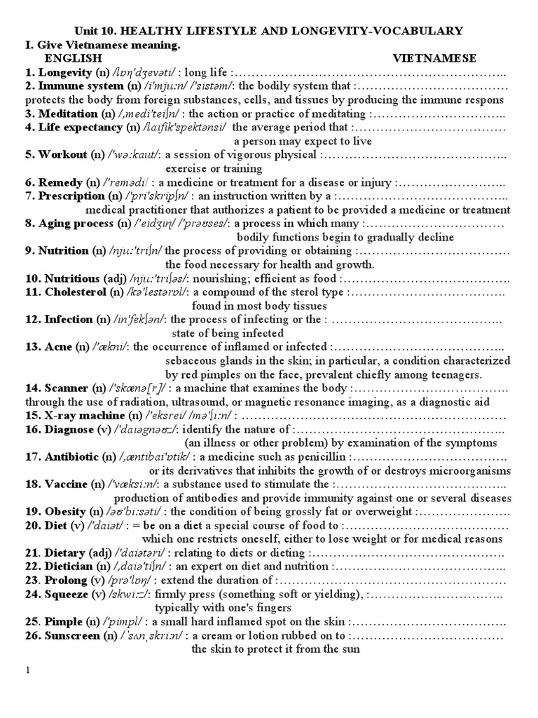 E 11 Unit 10 Vocabulary Exercises | PDF | Obesity | Healthy Diet