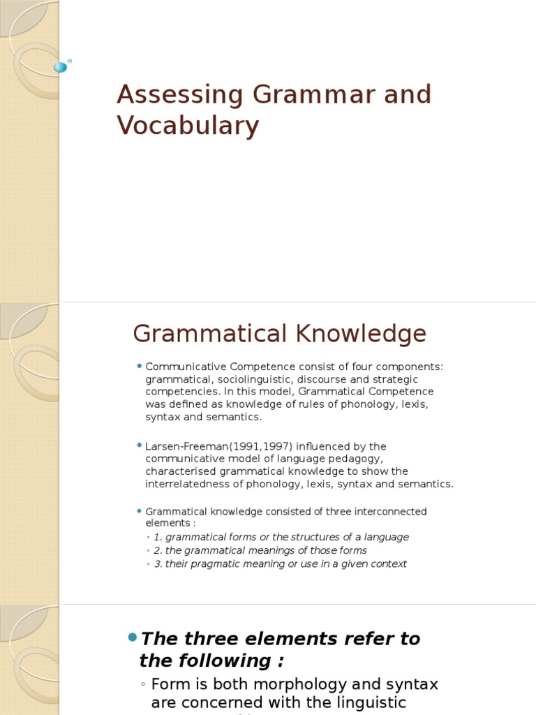 Grammar and Vocabulary Assessment Guide | PDF | Vocabulary | Linguistic ...