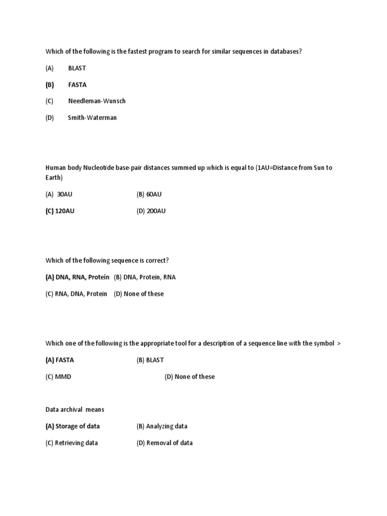 Mcq Bio Pdf Sequence Alignment Biostatistics