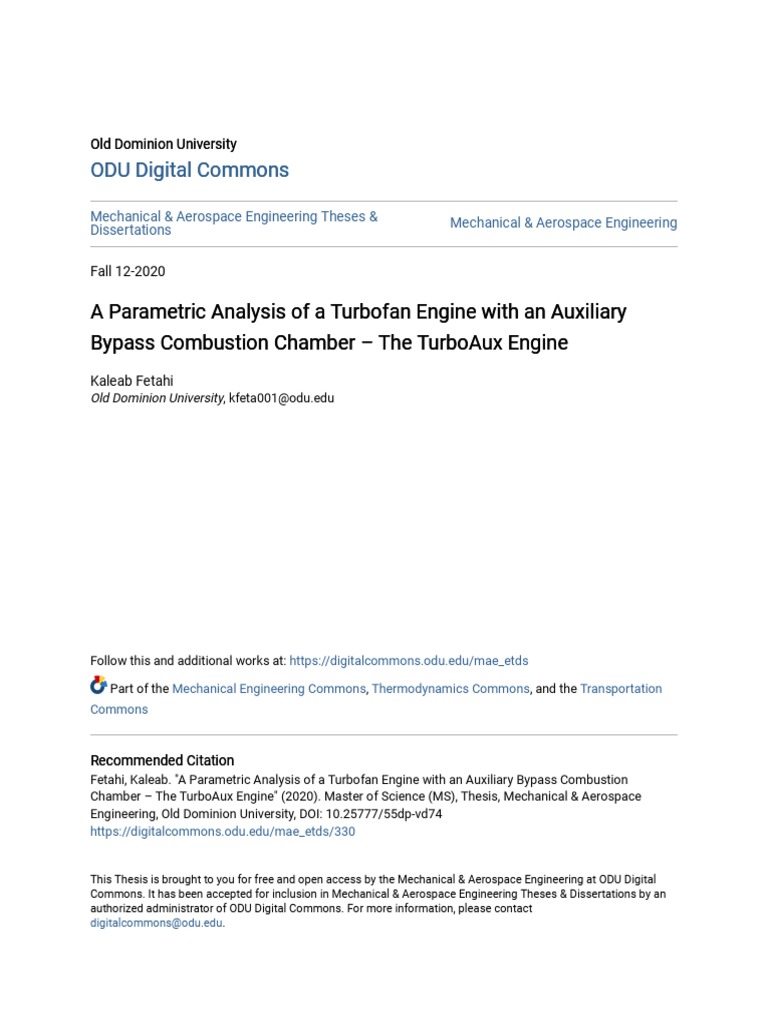 A Parametric Analysis of A Turbofan Engine With An Auxiliary Bypa | PDF ...