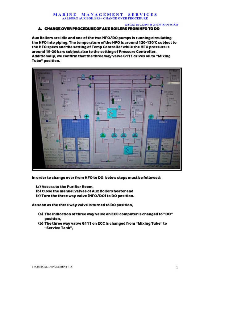 Aux Boilers Change Over Procedure Download Free PDF Fuel Oil Valve