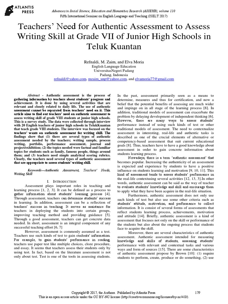 Teacher Needs For Authentic Assessment TO Assess Writting Skill | PDF ...