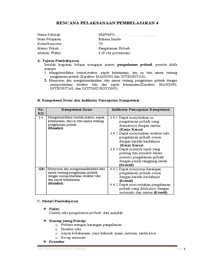 7 4 Rpp Smp Pangalaman Pribadi Pdf