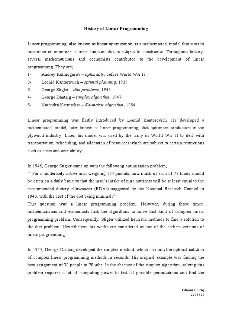 History of Linear Programming | PDF | Linear Programming | Mathematical ...