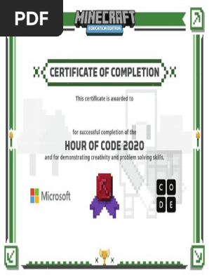 Minecraft Hour Of Code 2020 Certificate Pdf