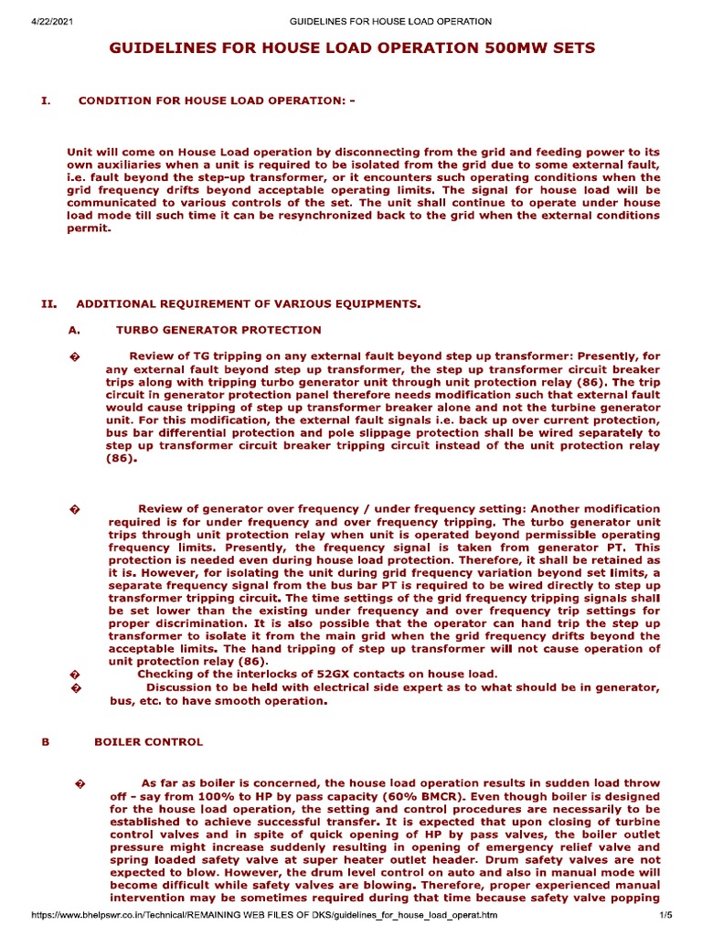 Guidelines For House Load Operation PDF