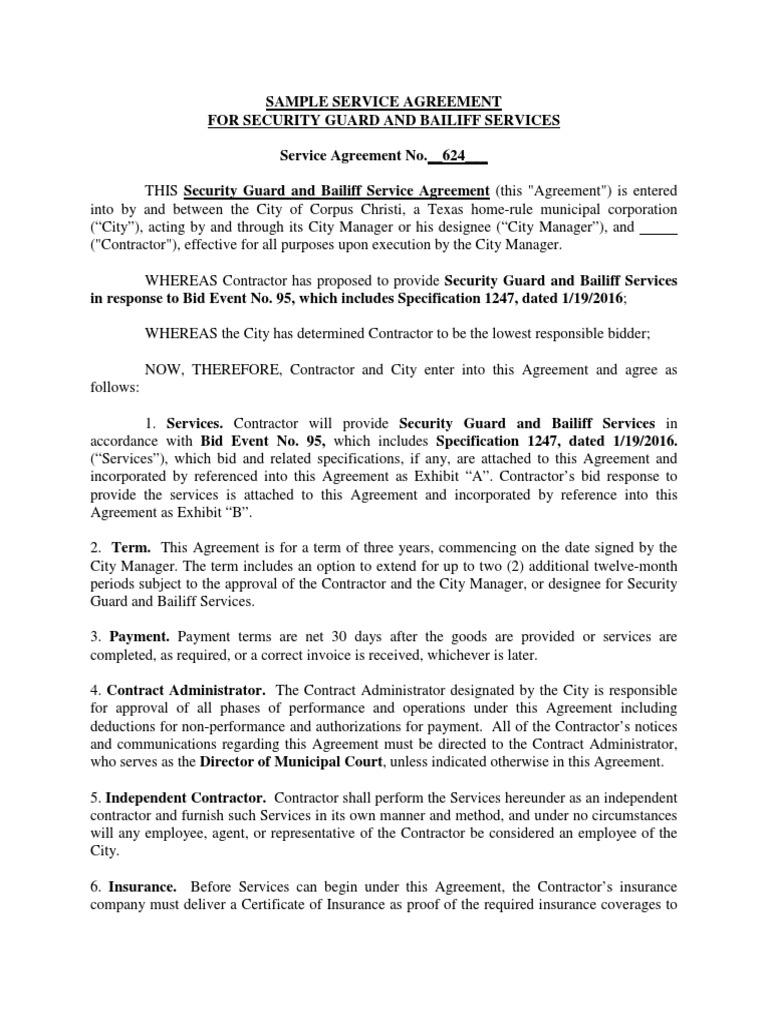 Sample Security Services Contract For Security Guards | PDF 