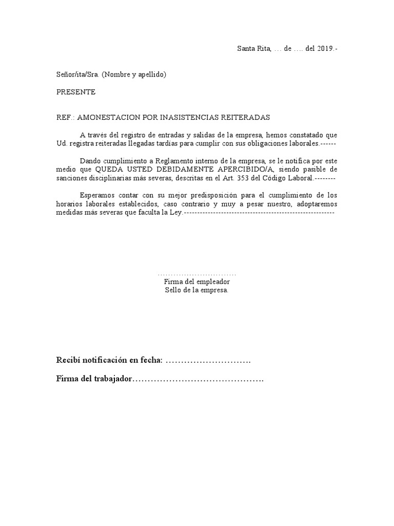 Amonestaciones Laborales PDF Justicia Crimen y violencia