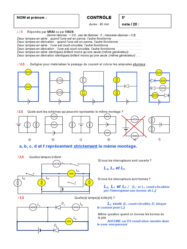 Comment Représenter Le Schéma Normalisé D un Court circuit En Dérivation Serie Derivation Court Circuit Corrige | PDF | Électrotechnique |  Électricité
