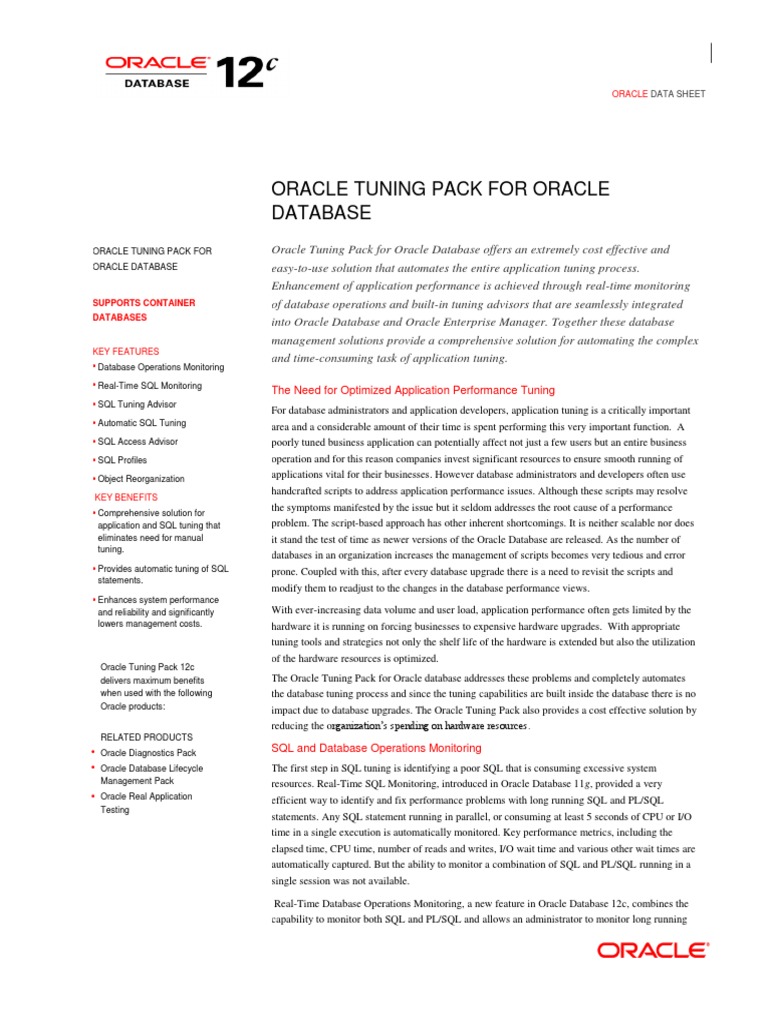Oracle Tuning Pack For Oracle Database PDF Sql Databases