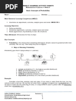 Weekly Learning Activity Sheets Basic Concepts of Probability