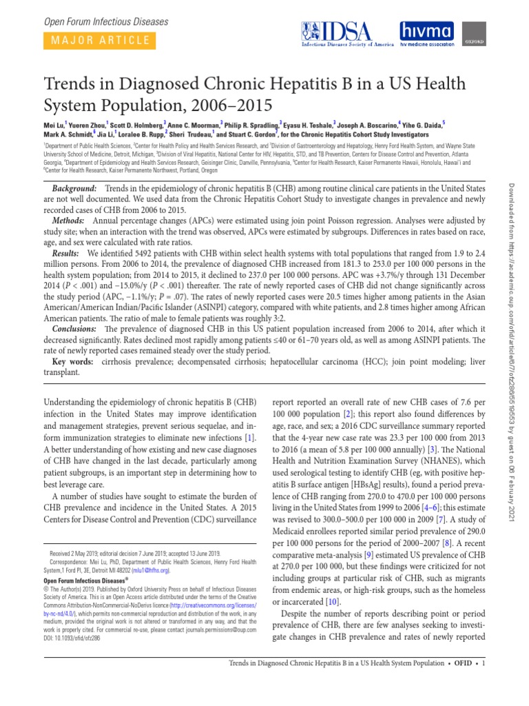 Trends in Diagnosed Chronic Hepatitis B in A US Health System ...