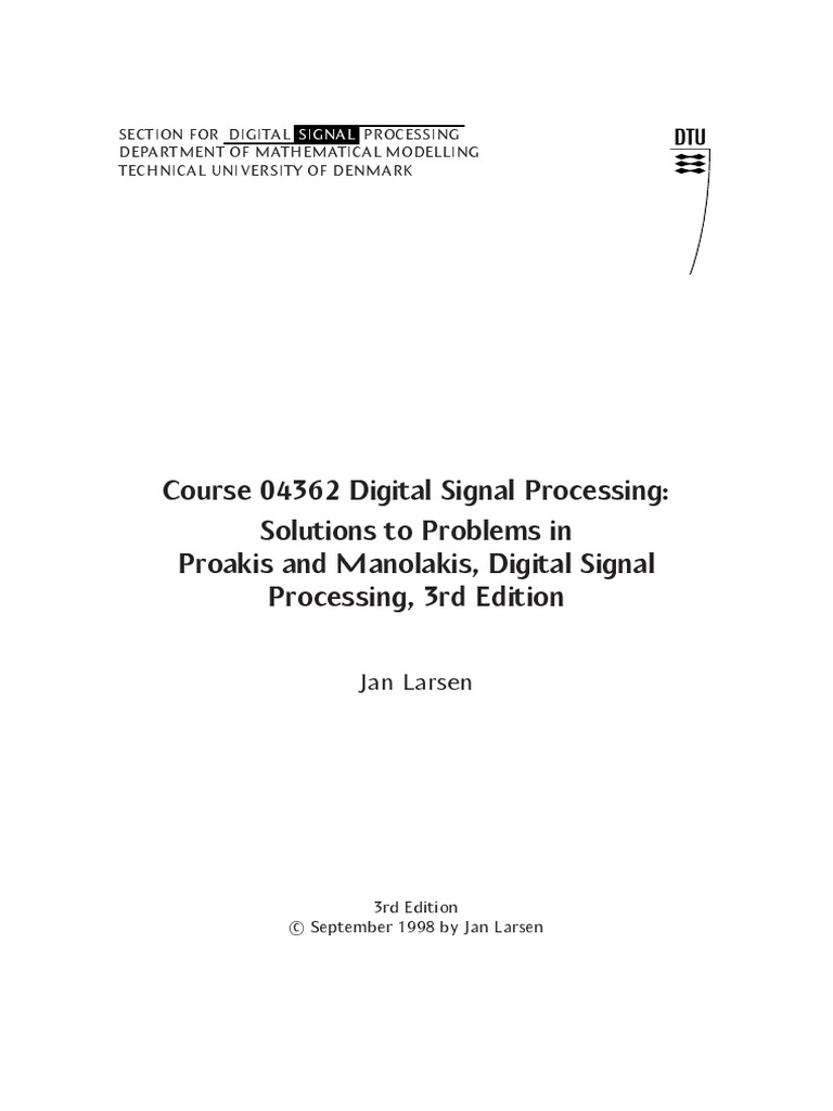 Course 04362 Digital Signal Processing Solutions To Problems in