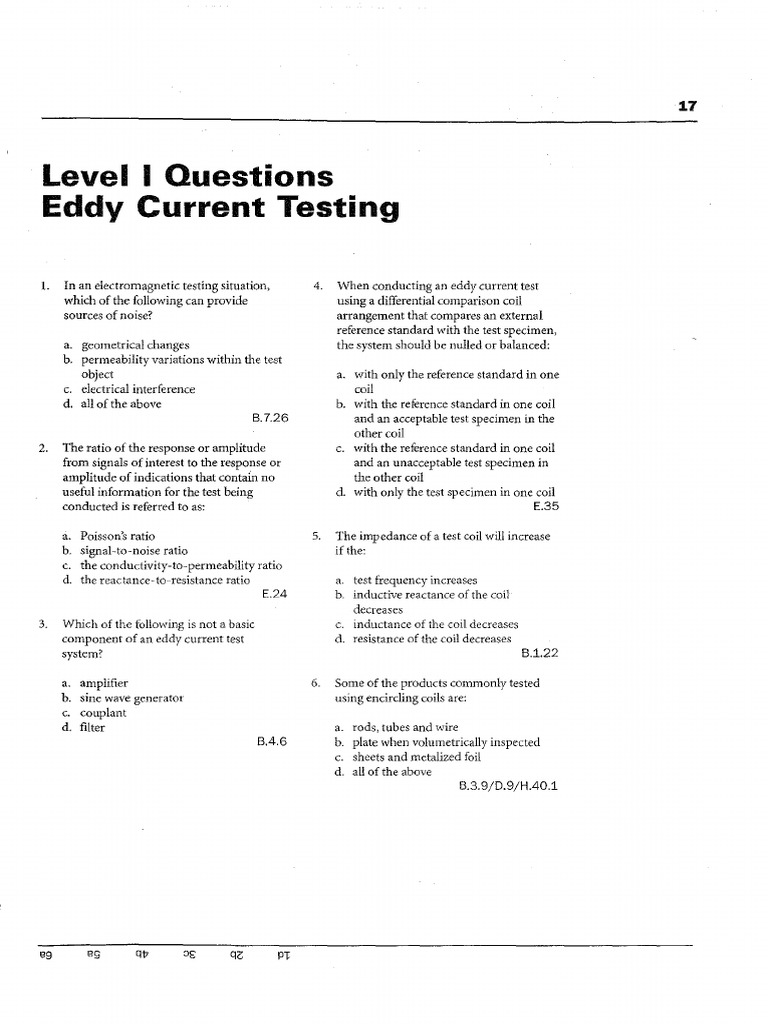 Level I Eddy Current Testing Questions | PDF | Inductor | Alternating ...