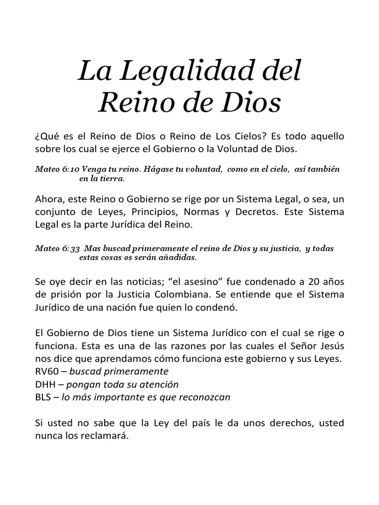 Legalidad en el Reino de Dios | PDF | Evangelio de Mateo | Reinado y ...