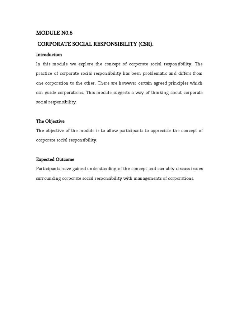 Module N0.6 Corporate Social Responsibility (CSR) | PDF | Corporate ...